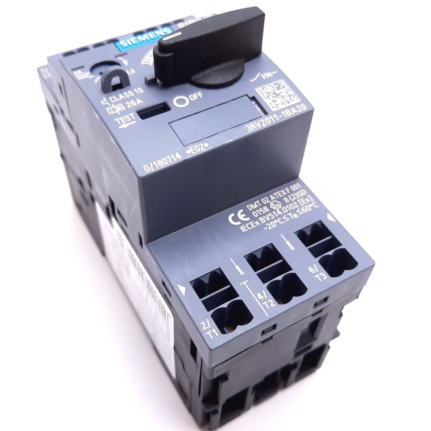 New Siemens 3RV2011-1BA20 Sirius Circuit Breaker, 3-Pole, 1.4-2A, 20-690V, W/ Aux