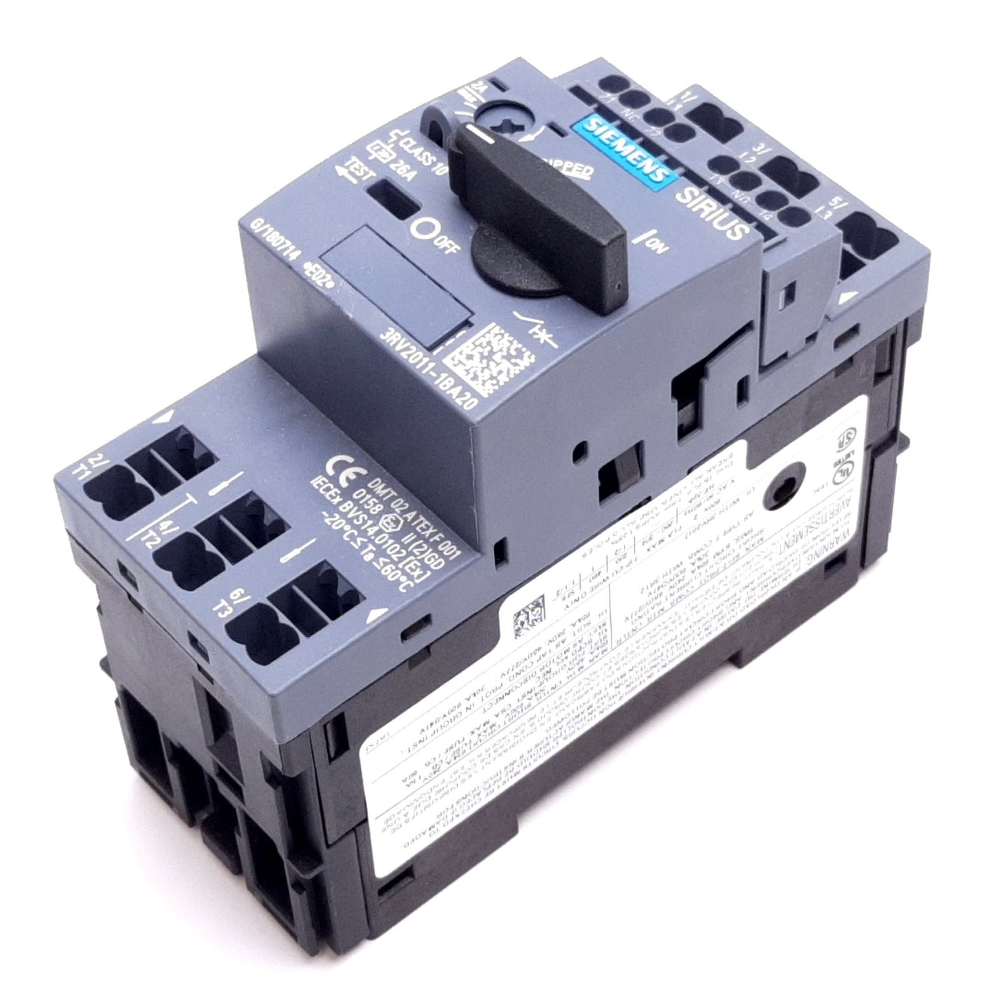 New Siemens 3RV2011-1BA20 Sirius Circuit Breaker, 3-Pole, 1.4-2A, 20-690V, W/ Aux