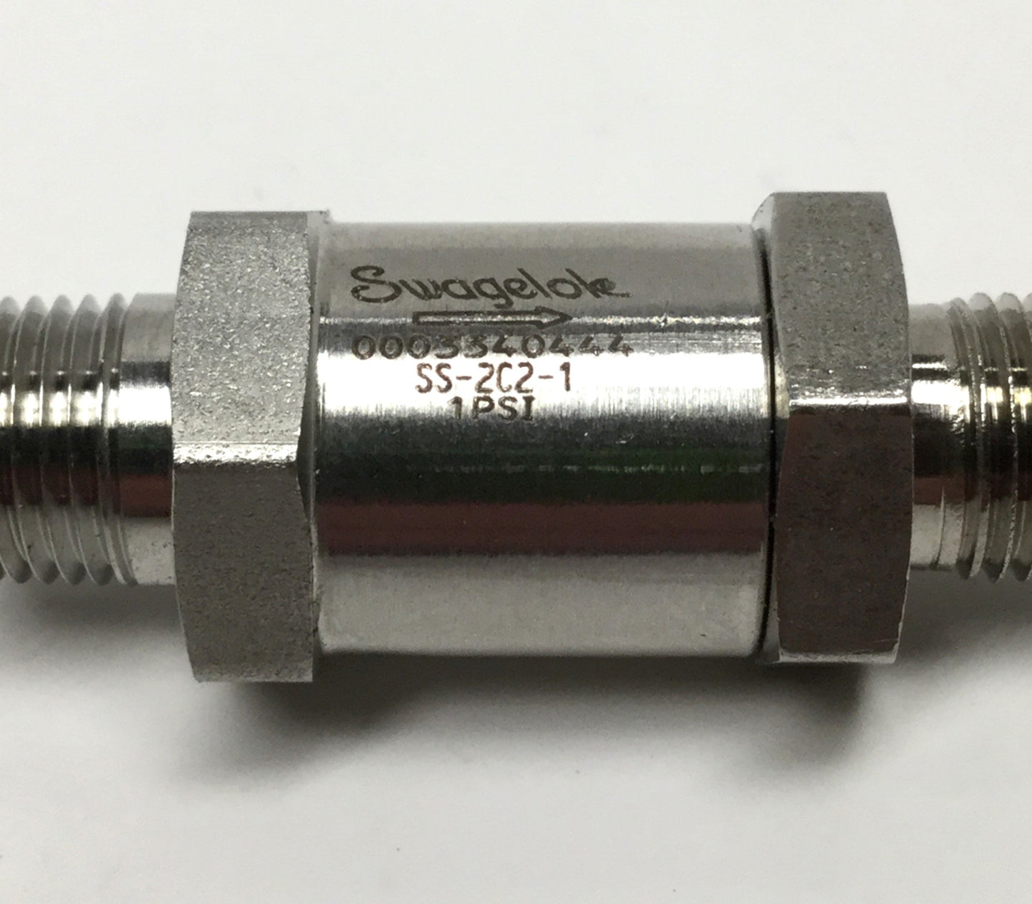 Used Swagelok SS-C2C-1 Poppet Check Valve 1/8" NPT, 1psi Crack Pressure 316 Stainless
