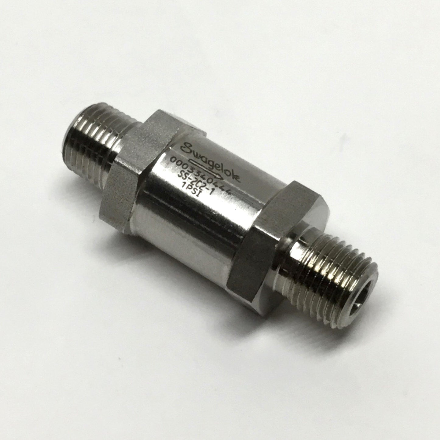 Used Swagelok SS-C2C-1 Poppet Check Valve 1/8" NPT, 1psi Crack Pressure 316 Stainless