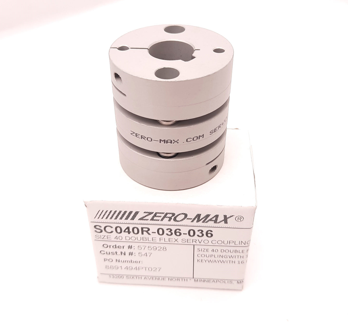 New Zero-Max SC040R-036-036 Size 40 ServoClass Double Flex Coupling 89in-lbs
