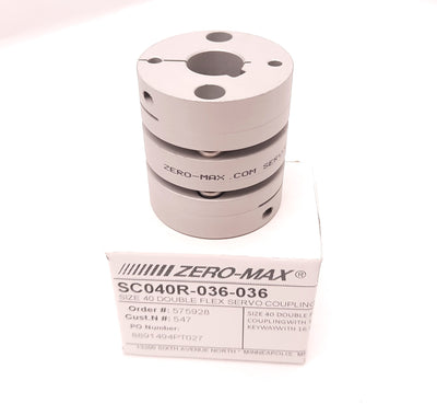 New Zero-Max SC040R-036-036 Size 40 ServoClass Double Flex Coupling 89in-lbs