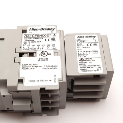 New Allen Bradley 700-CFB400E* Contactor, 4-Pole N/O, Coil 24VDC, W/ 100-F Auxiliary