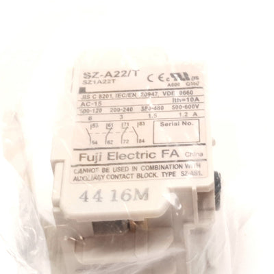 New Fuji SZ-A22/T Auxiliary Contact Block, 4-Pole, 2x N/O 2x N/C, 600VAC 10A