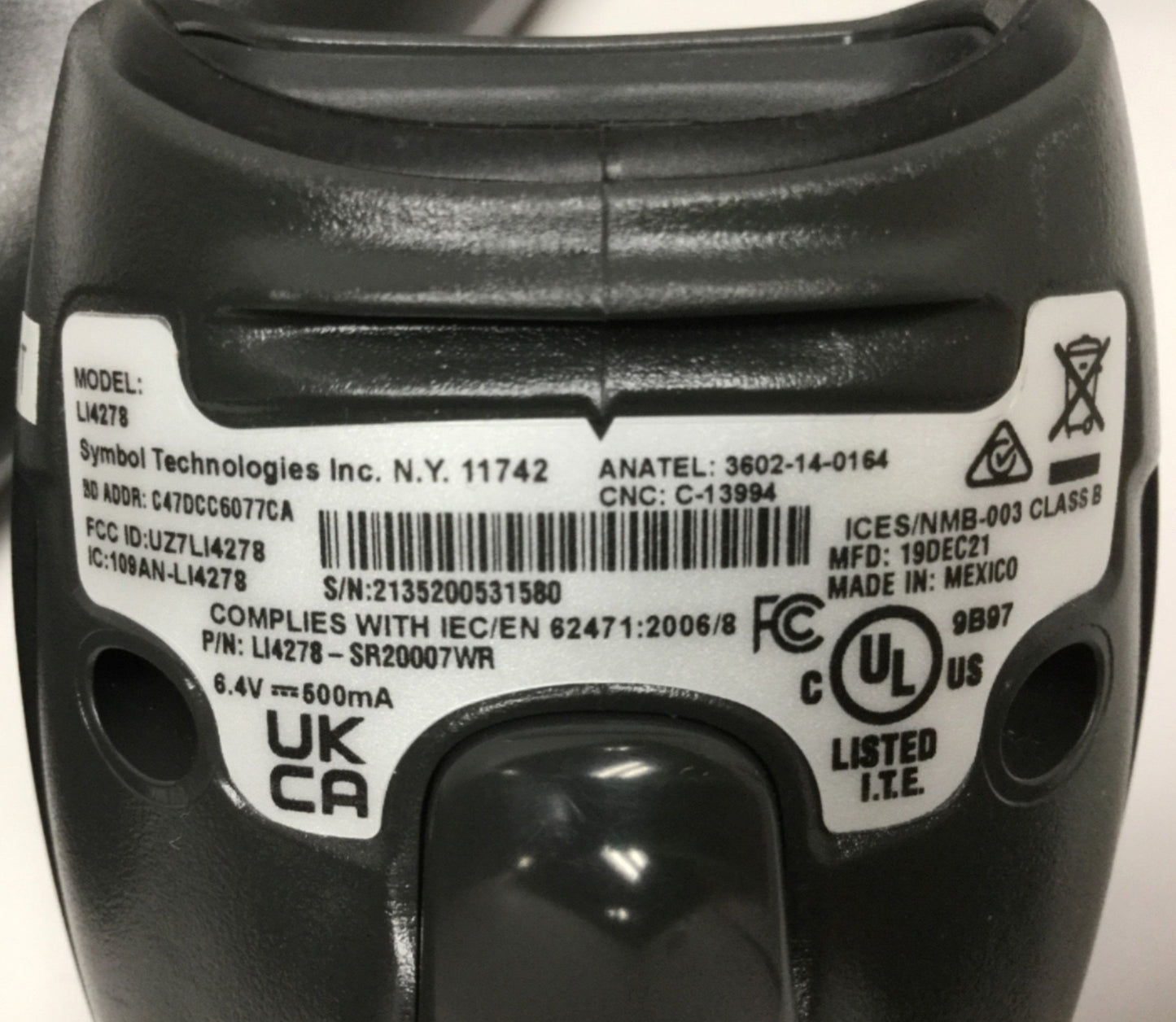 Used Symbol LI4278 Cordless Bluetooth Barcode Scanner w/ Charging Cradle & USB Cable