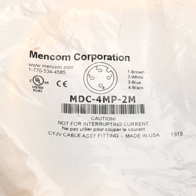 New Mencom MDC-4MP-2M Cordset, 4-Pin M12 Male to Flying Leads, 2m Long, 300V 4A