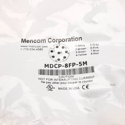 New Mencom MDCP-8FP-5M Cordset, 8-Pin M12 Female to Flying Leads, 5m Long, 60V 2A