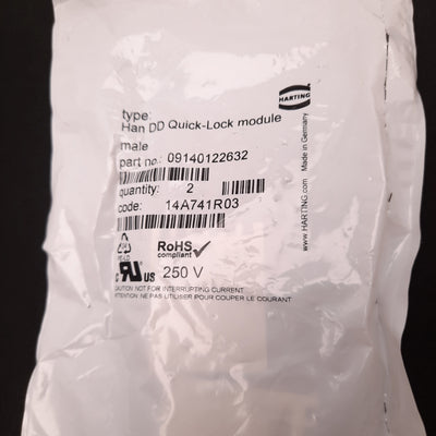 New Pack of 2 Harting 09140122632 Han DD Quick Lock Module 250V 10A 12 Contacts Male