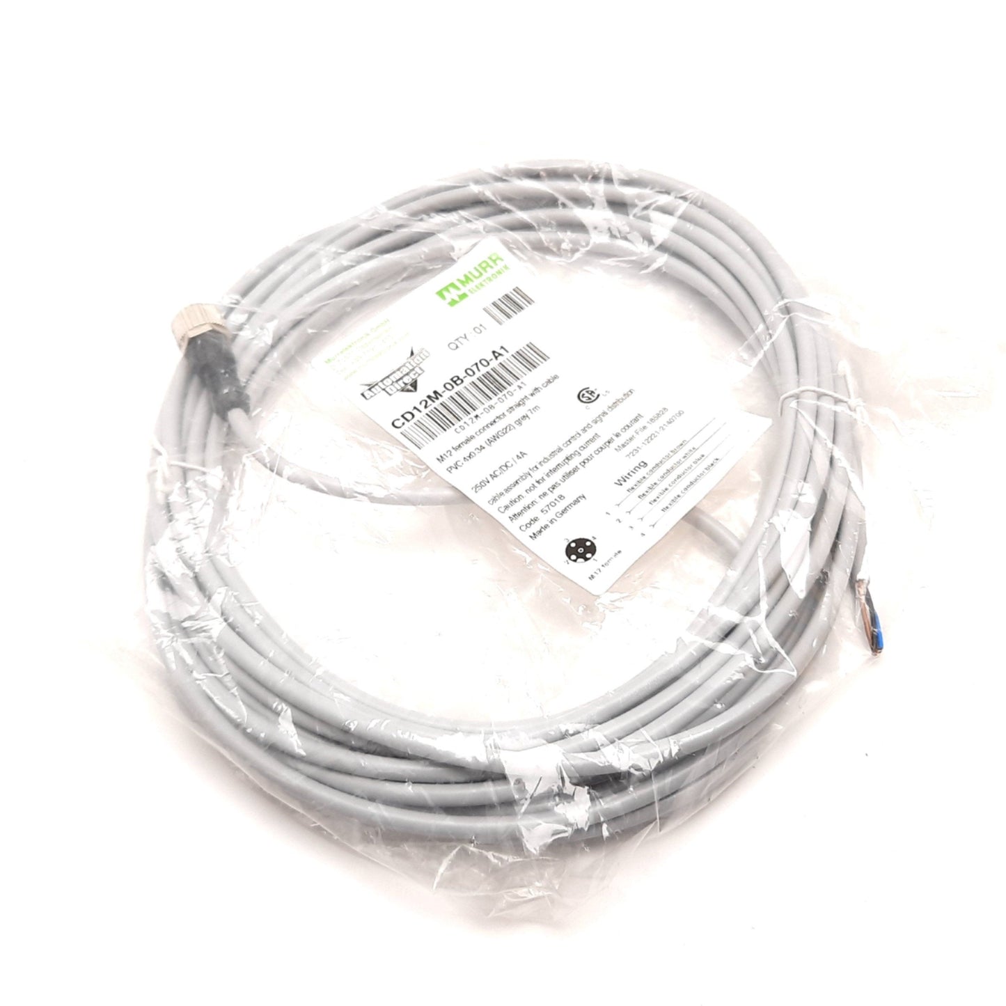 New Automation Direct CD12M-0B-070-A1 Cable, 4-Pin M12 Female to Flying Leads, 7m