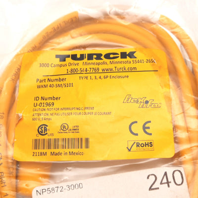 New Turck WKM 40-5M/S101 Minifast Cordset, 4-Pin Female 90ø to Flying Leads, 5m