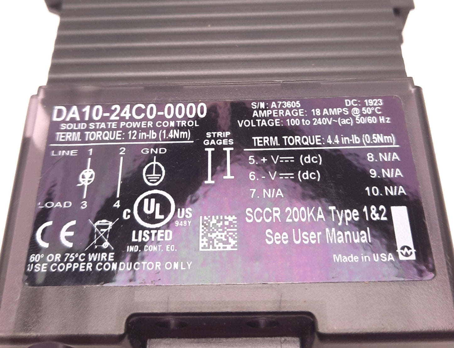 New Watlow DA10-24C0-0000 DIN-A-MITE Solid State Power Control 100-240VAC 18A