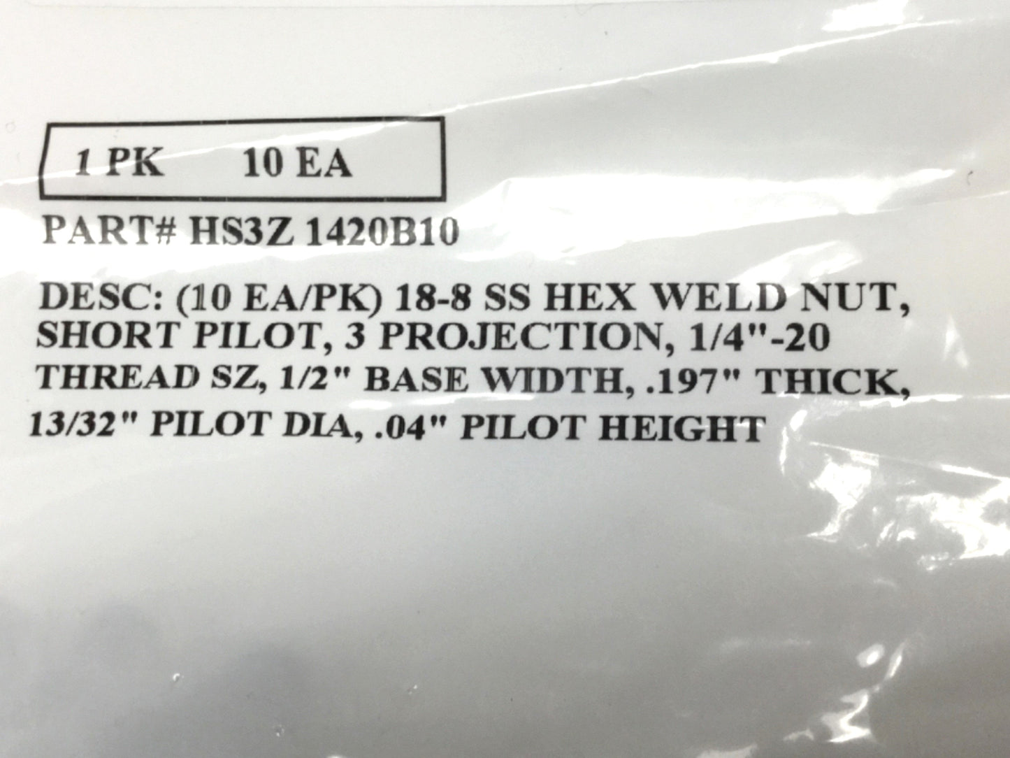 New Lot of 100 Buckeye HS3Z 1420 3-Projection Hex Weld Nuts, 18-8 Stainless, 1/4"-20