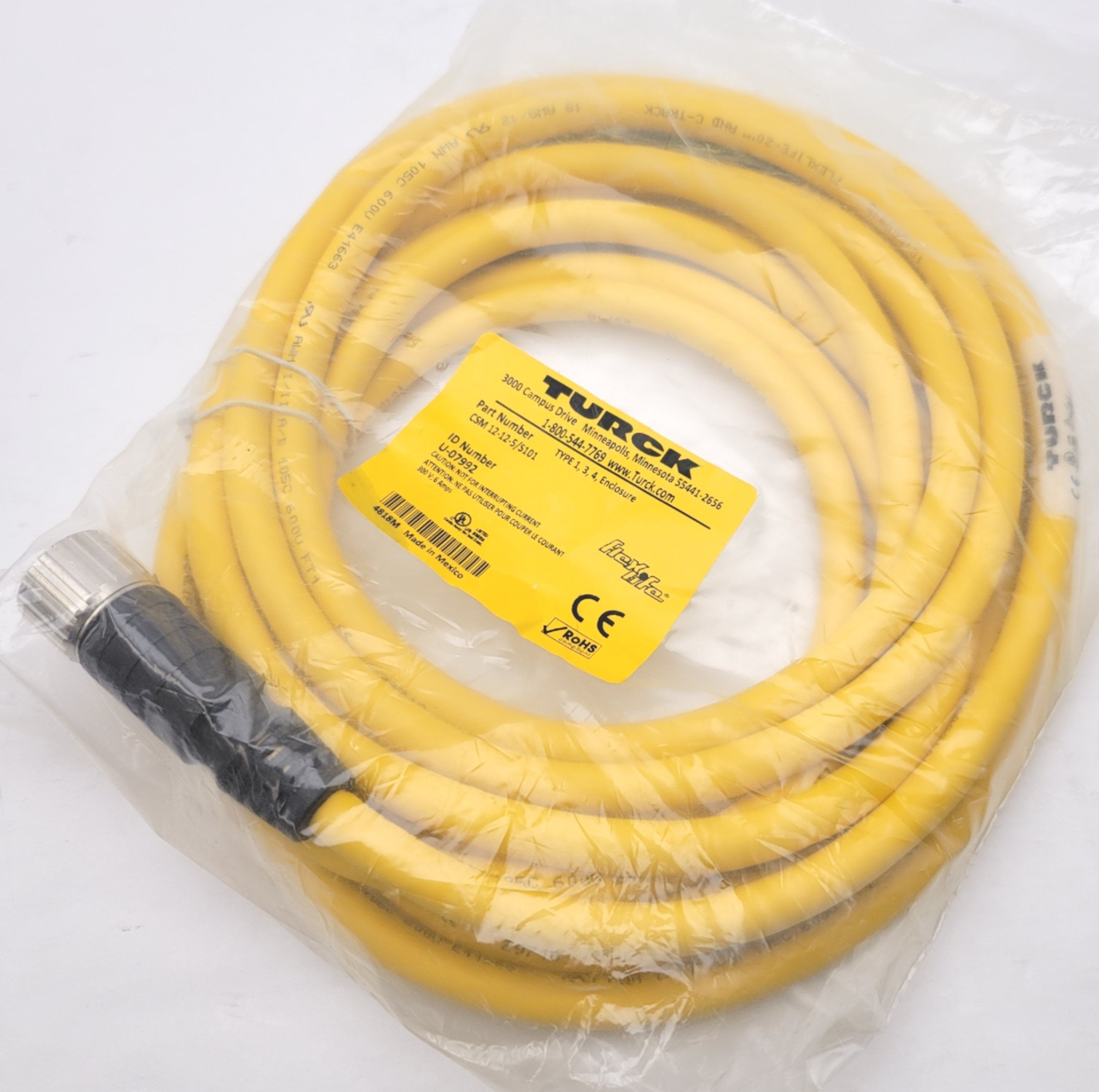 Turck CSM 12-12-5/S101 Single Ended Cordset, 12-Pin M23 Male, 5 Meter ...