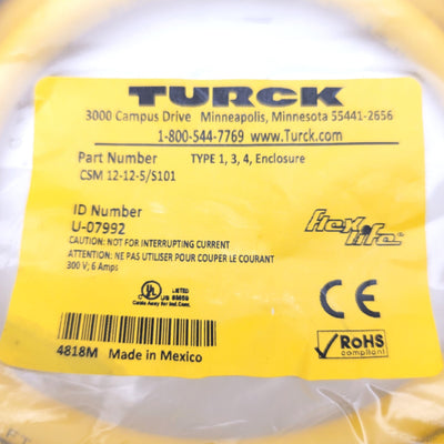 New Turck CSM 12-12-5/S101 Single Ended Cordset, 12-Pin M23 Male, 5 Meter