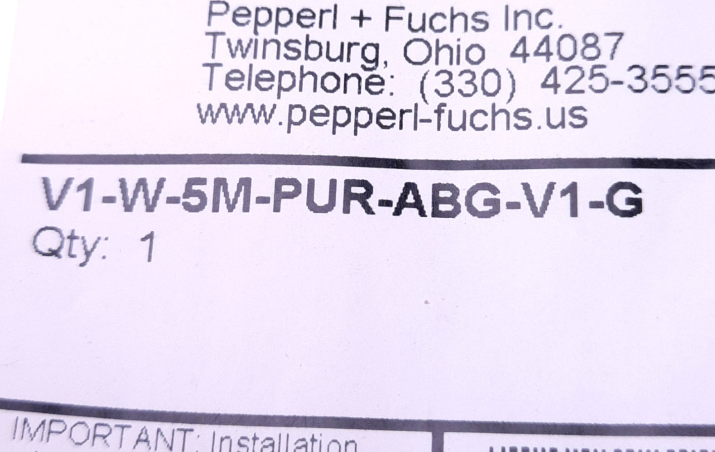 New Pepperl+Fuchs V1-W-5M-PUR-ABG-V1-G Cordset A-Coded M12 4-Pin, Angled to Straight