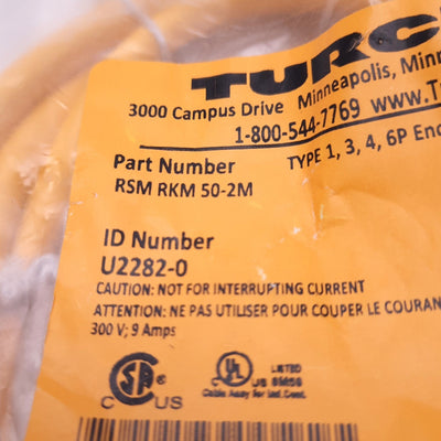 New Turck RSM RKM 50-2M Double Ended Cordset 7/8" 5Pin Male to Female Straight