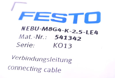 New Festo NEBU-M8G4-K-2.5-LE4 Single End Cordset M8 4-Pin Female A-Code to Leads