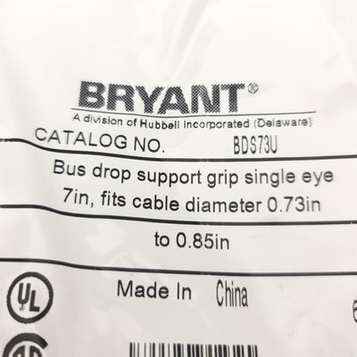 New Bryant BDS73U Bus Drop Support Grip Galvanized Split Mesh Single Eye 7", 0.7"Dia