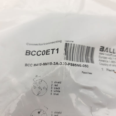 New Balluff BCC0ET1 BCC M415-M415-3A-330-PS85N6-050 Double Ended Cordset, 5 Meter
