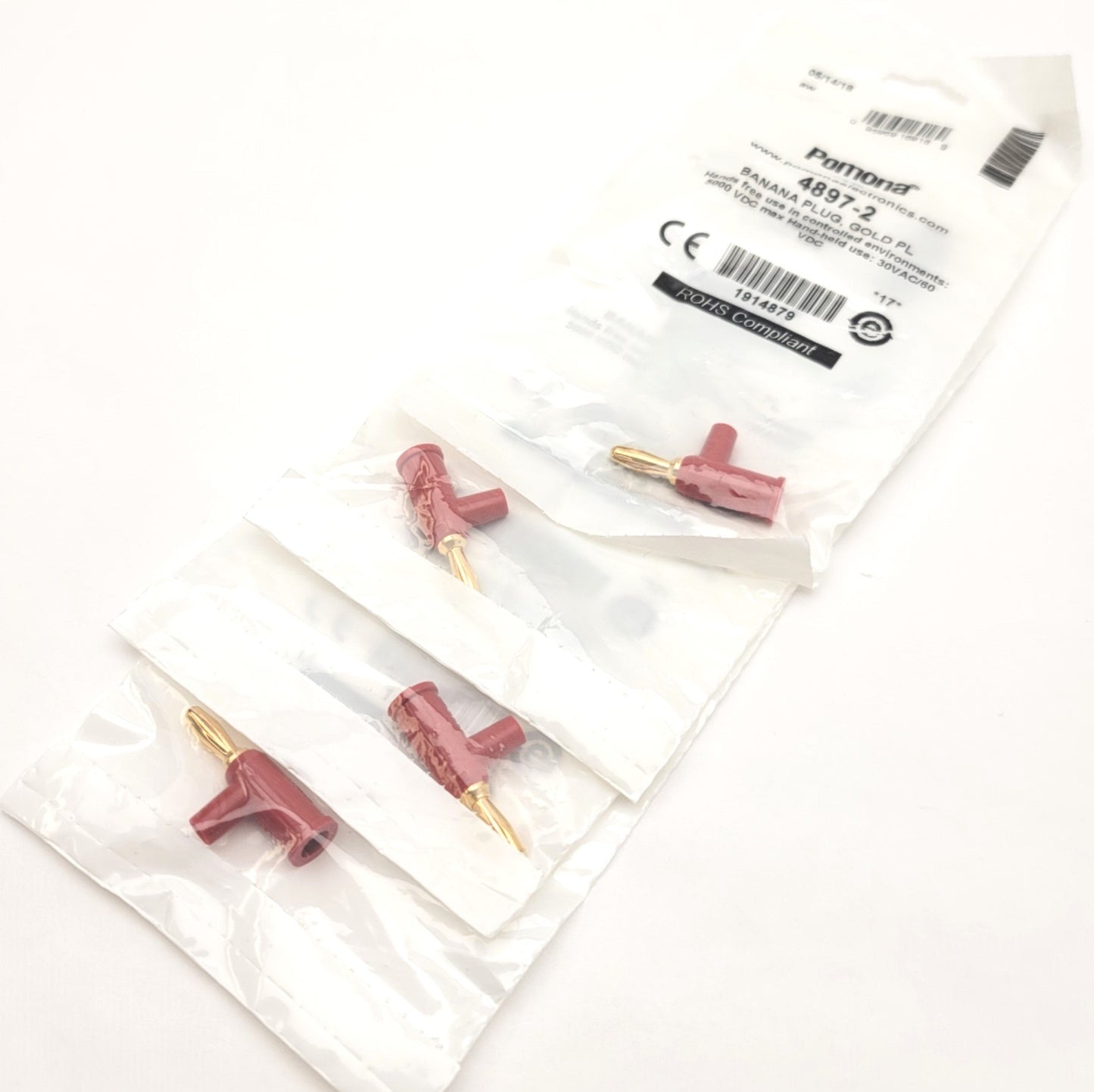 New Lot Of 4 Pomona 4897-2 Solderless Stackable Banana Jack Connectors, Red
