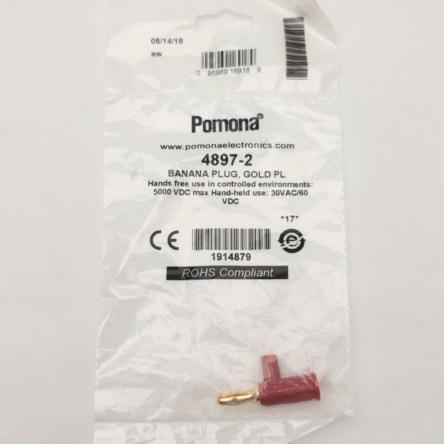 New Lot Of 4 Pomona 4897-2 Solderless Stackable Banana Jack Connectors, Red