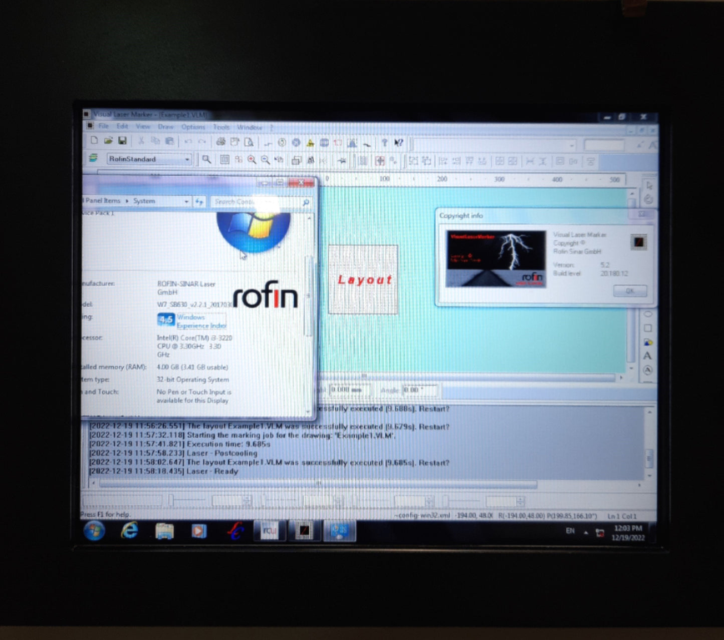 Used Rofin RSM 20E SHG Laser Marking System, 12W @ 532nm, 270mm Z, 1? 220VAC