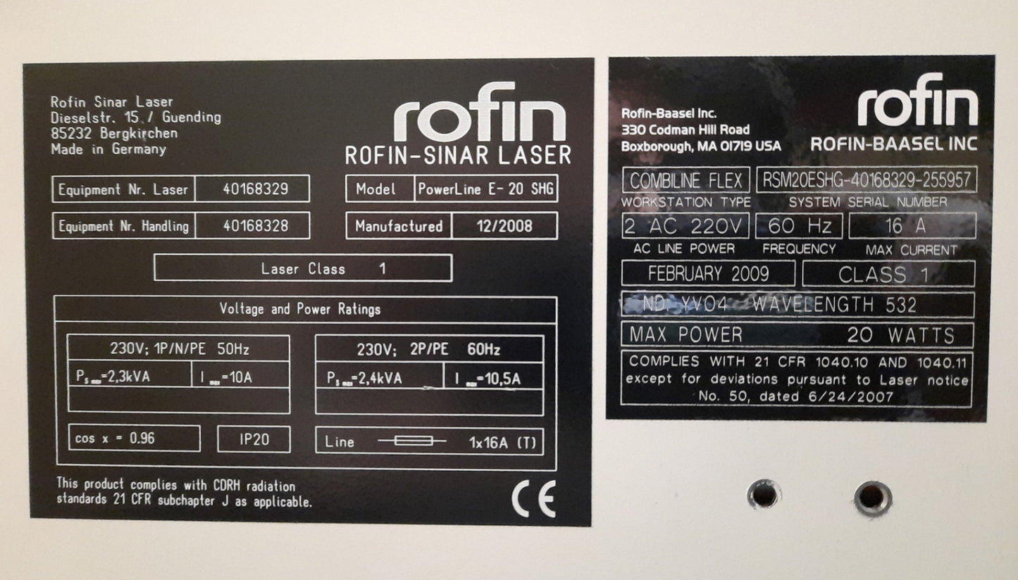 Used Rofin RSM 20E SHG Laser Marking System, 12W @ 532nm, 270mm Z, 1? 220VAC