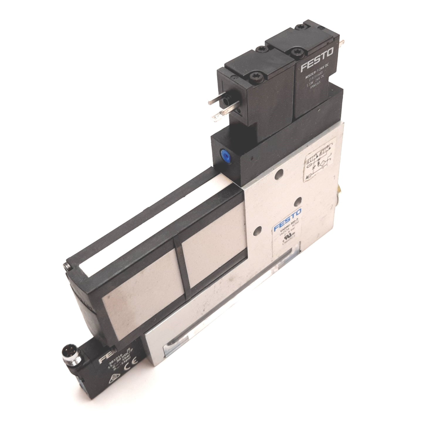 Used Festo VADMI-300-P Vacuum Generator, PNP, 24VDC, 2-8 Bar, G3/8", G1/4"