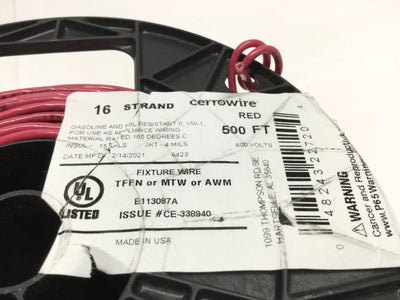 New – Open box Cerrowire ~475ft Machine Tool Appliance Fixture Wire Red 16AWG 600V TFFN/MTW/AWM