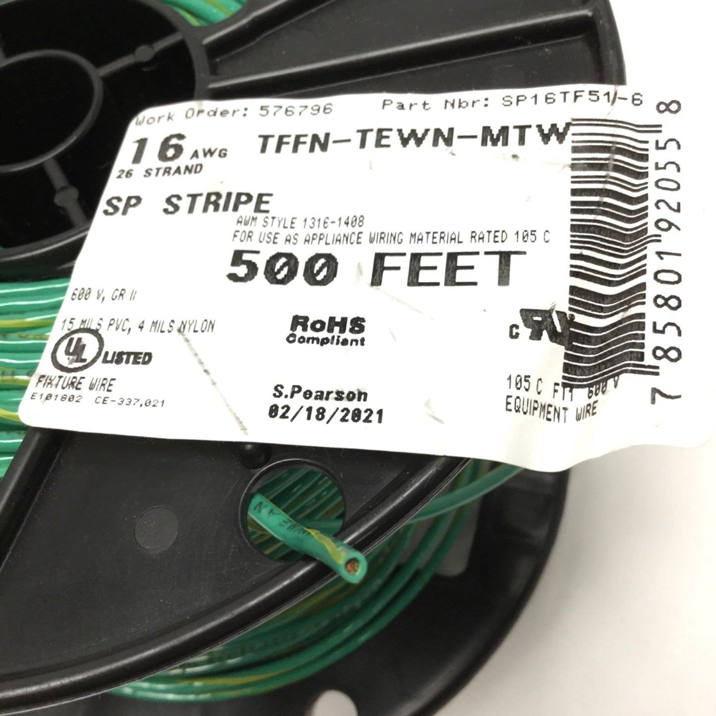 New – Open box Alan Wire ~425ft Machine Tool Appliance Fixture, Green, 16AWG 600V TFFN-TEWN-MTW