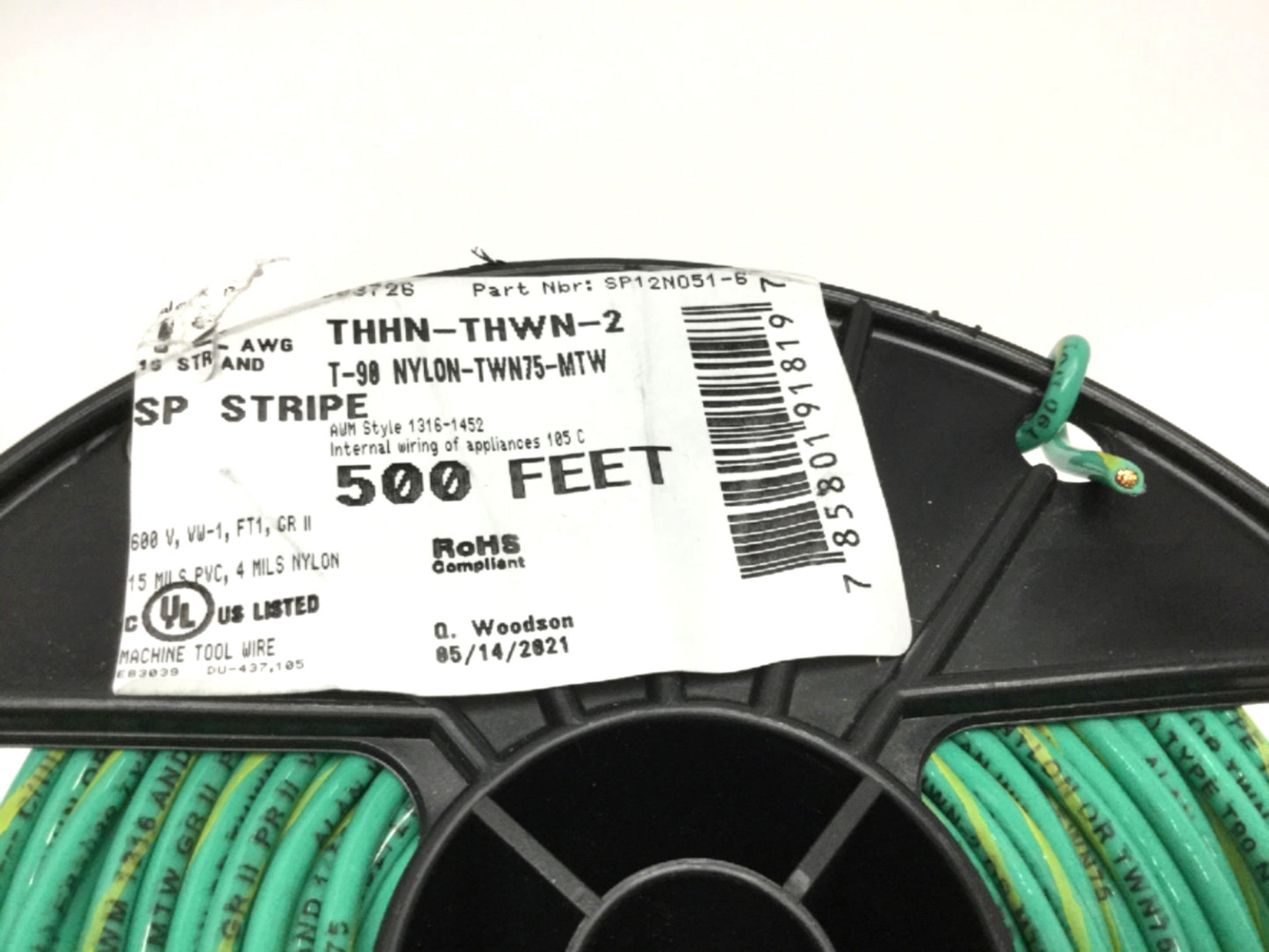 New – Open box Alan Wire 500ft Machine Tool Appliance Fixture Green 12AWG T-90 THHN-THWN-2 MTW
