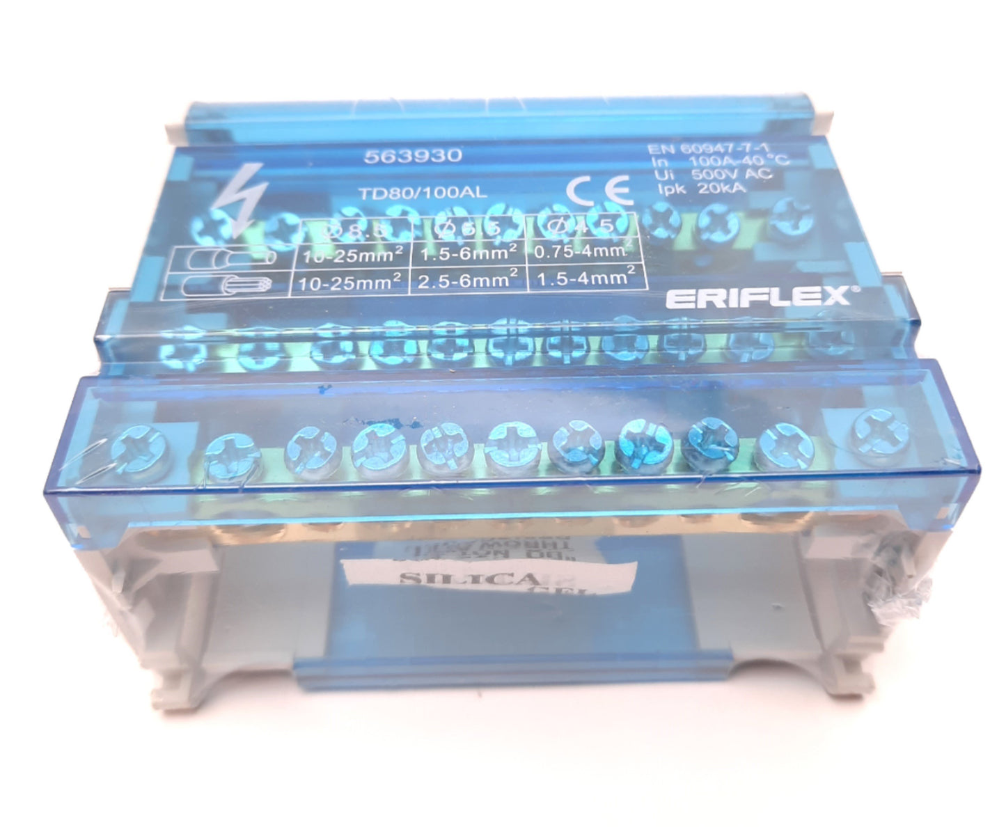 New Erico 563930 Compact 4 Pole Distribution Block 500VAC 100A DIN Rail