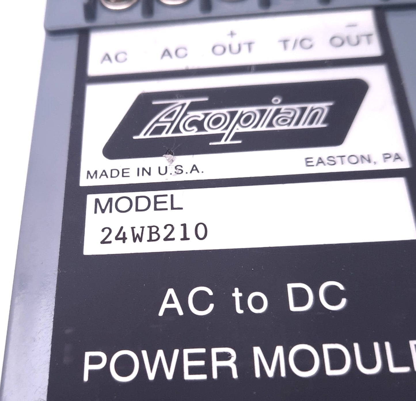 Used Acopian 24WB210 AC-DC Power Supply 85-180v AC Input, 24vDC 2.1A Out, EWB-20 Case