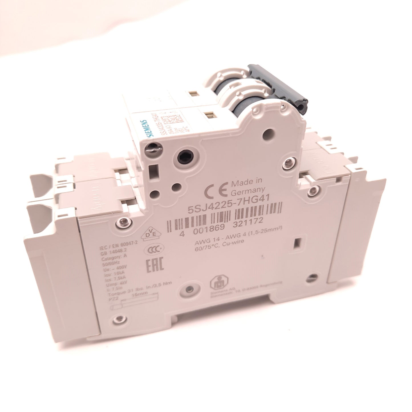 New Siemens 5SJ4225-7HG41 Miniature Circuit Breaker 2 Pole NO 240VAC 125VDC 25A