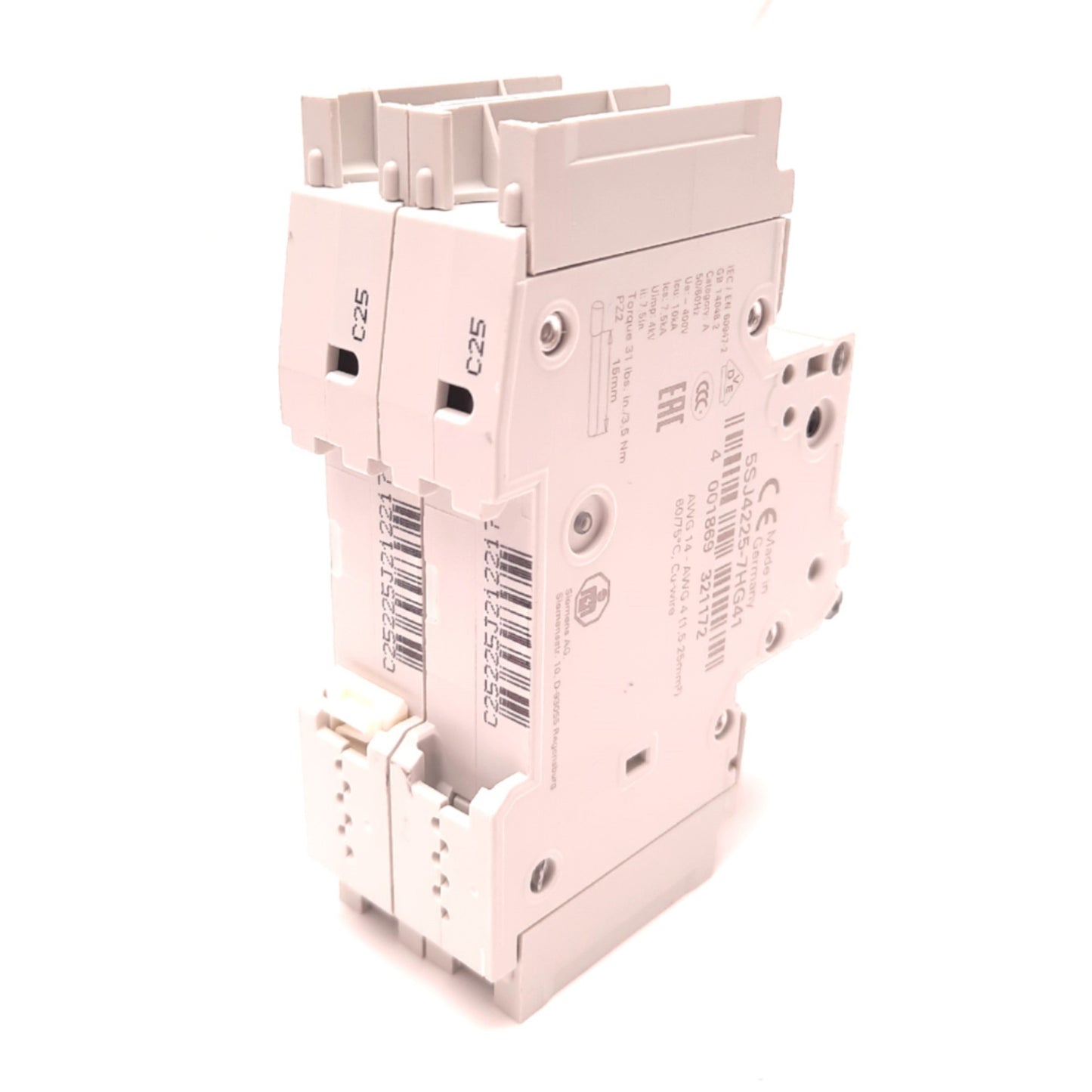 New Siemens 5SJ4225-7HG41 Miniature Circuit Breaker 2 Pole NO 240VAC 125VDC 25A