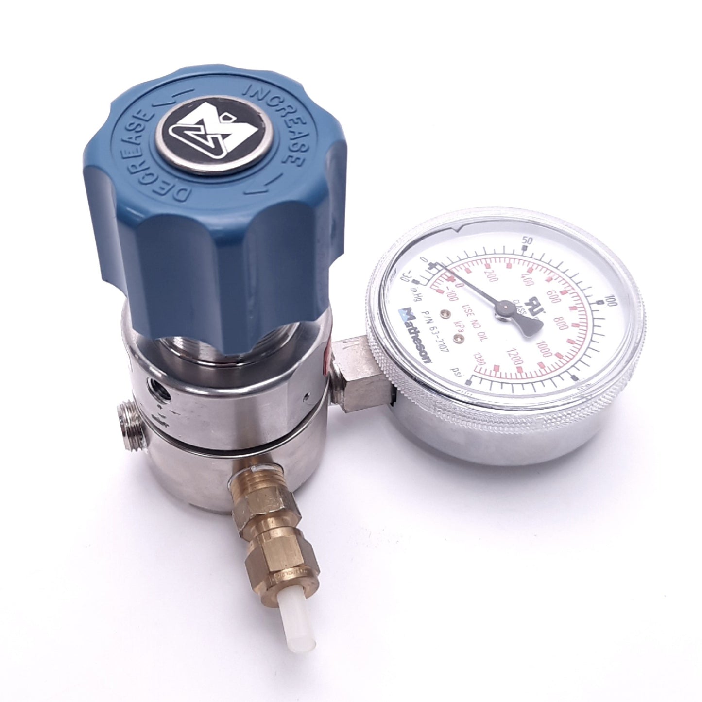 Used Matheson 3423 High Purity Regulator & Gauge, 4-100 Psig, 30" Vac-200 Psig Gauge
