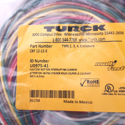 New Turck CKF12-12-3 U0975-41 MultiFast Receptacle M23 Female to Flying Leads, 3m