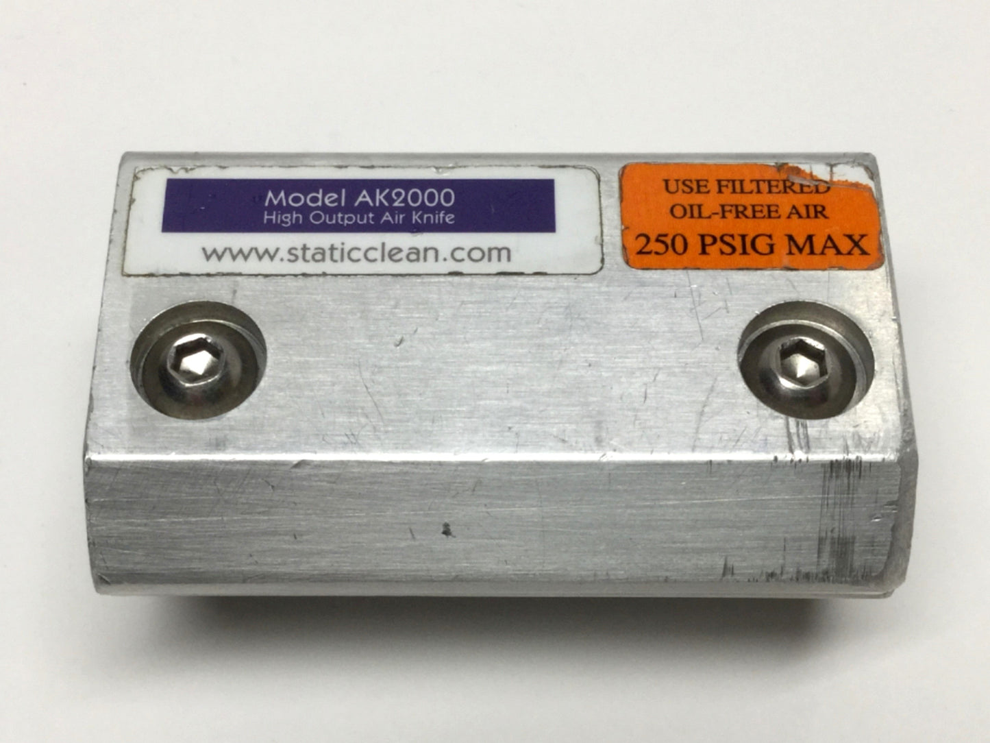 Used Static Clean AK2000 Super Air Knife, 3" Long, 1/4" NPT Port, Aluminum 250psi Max