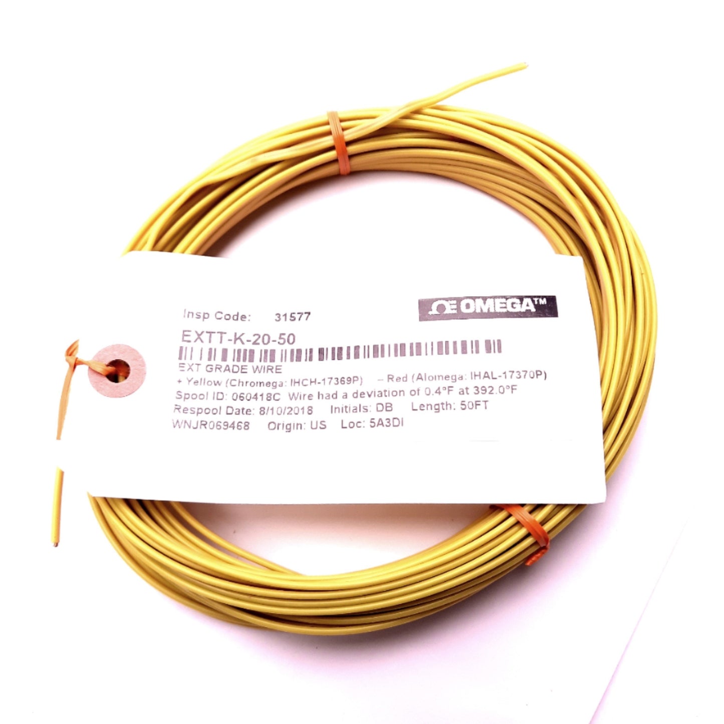 New Omega EXTT-K-20-50 Thermocouple Extension Wire, Type K, 20AWG Solid, 50Ft