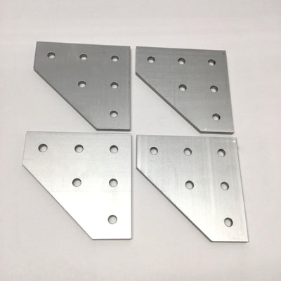 Used Lot of 4 80/20 4461 Aluminum 90° Angled Squared Flat Plates, 6-Hole, 15-Series