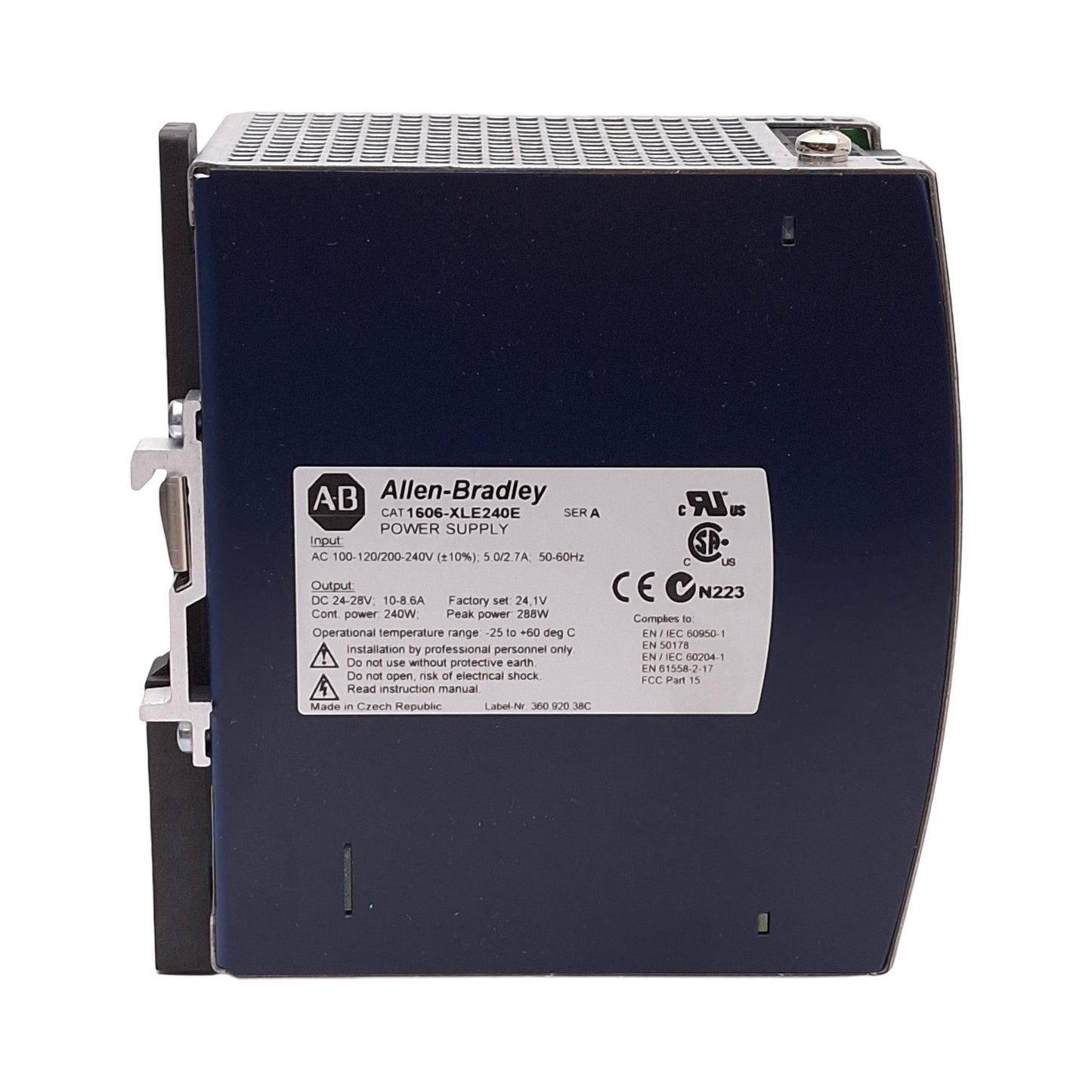 Used Allen Bradley 1606-XLE240E Power Supply, 100-120/200-240VAC In, 24-28VDC 10A Out