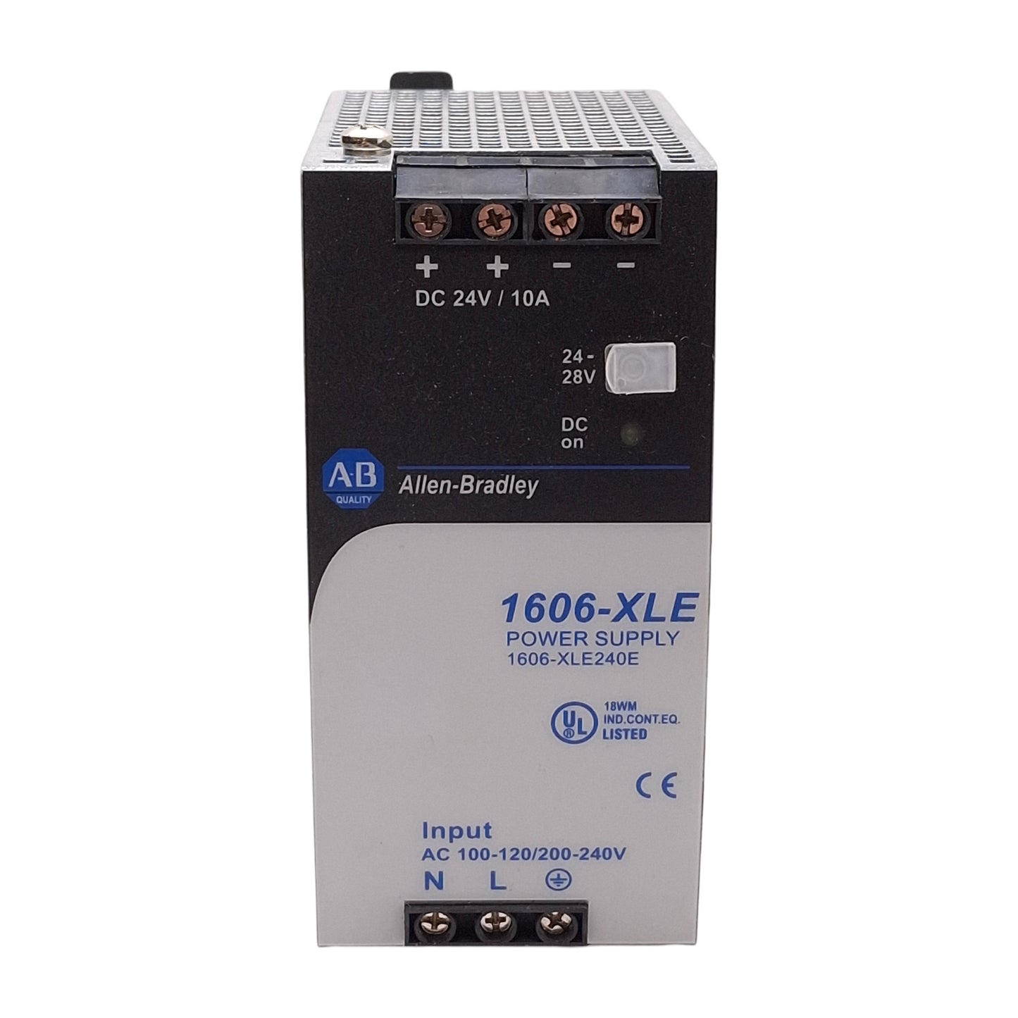Used Allen Bradley 1606-XLE240E Power Supply, 100-120/200-240VAC In, 24-28VDC 10A Out