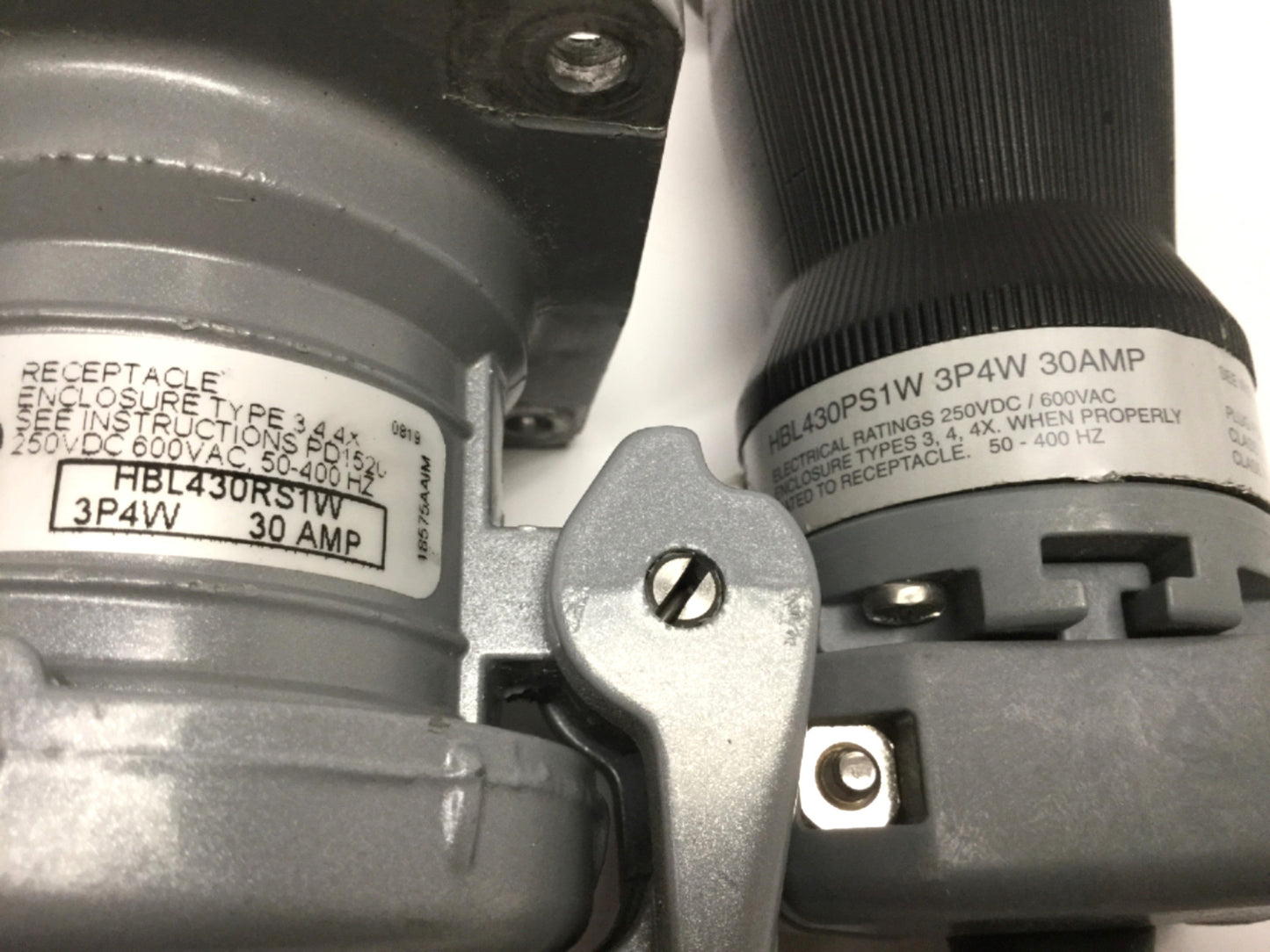 Used Hubbell HBL430PS1W Insulgrip Pin & Sleeve Plug & Receptacle 3-Pole 4-Wire, 30A