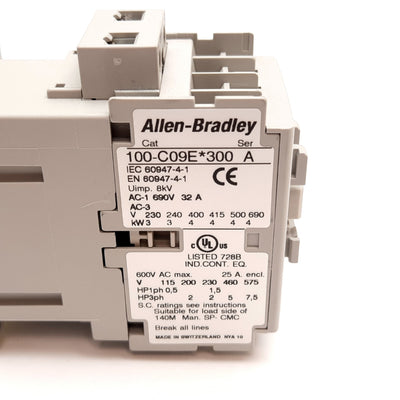 Used Allen Bradley 100-C09E*300 Contactor, 4-Pole, Coil: 24VDC, Rating: 690V 32A