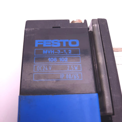 Used Festo MVH-5/3E-1/8B Air Solenoid Valve 24VDC, 3-10 Bar, 1,000 l/min