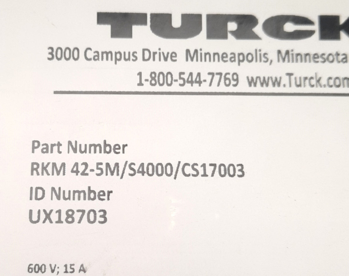 New Turck RKM42-5M/S4000/CS17003 UX18703 Powerfast Cable 7/8" Female to Leads