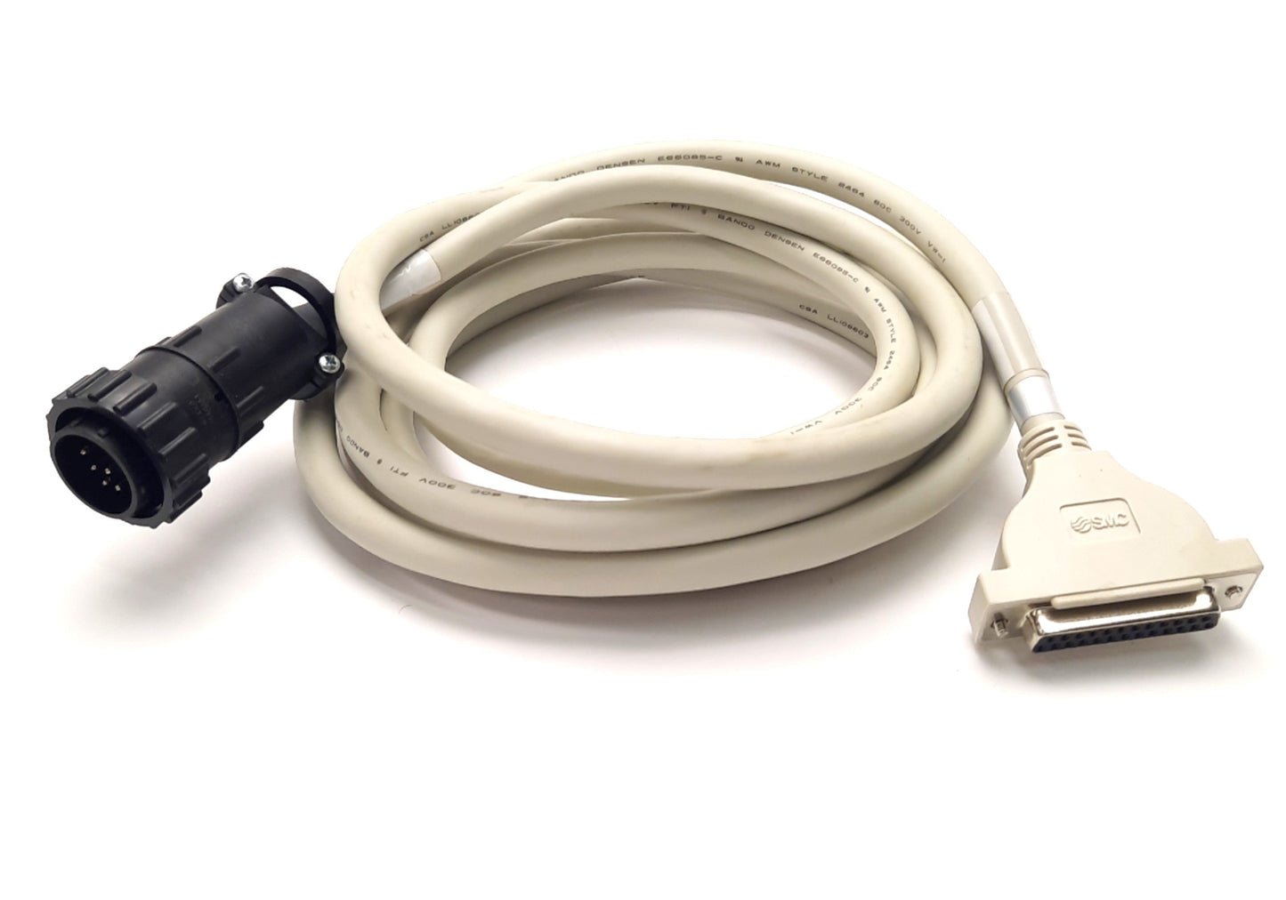 Used SMC AXT100-DS25-030 D-Sub Cable for Manifolds, DB25F to 5-Pin Circular, 3m