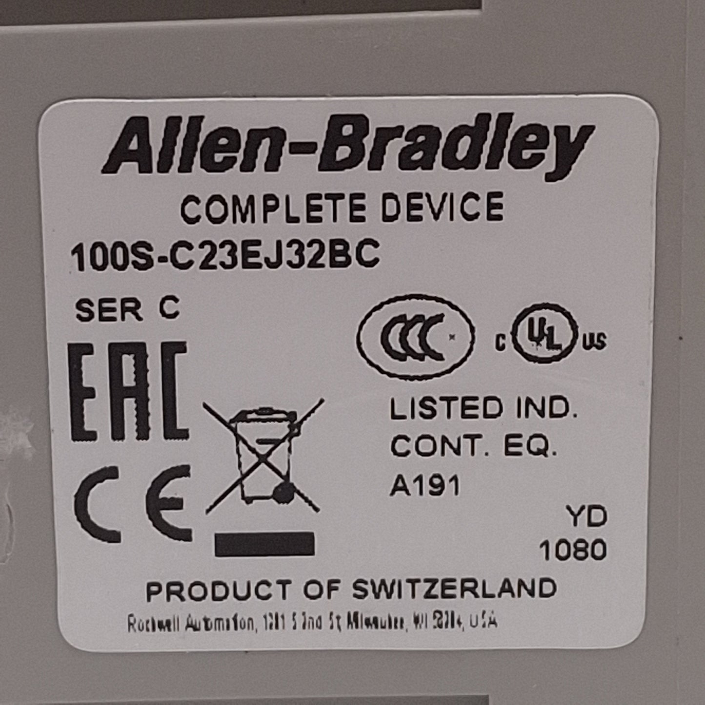 Used Allen Bradley 100S-C23EJ32BC Guardmaster Safety Contactor, 8-Pole, 24VDC Coil