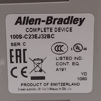 Used Allen Bradley 100S-C23EJ32BC Guardmaster Safety Contactor, 8-Pole, 24VDC Coil