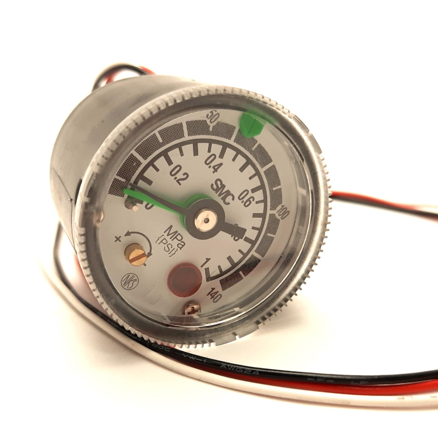 Used SMC GP46-10-02L5 Pressure Gauge with Switch 42.5mm 1MPa Gauge,30v DC 0.5A Switch